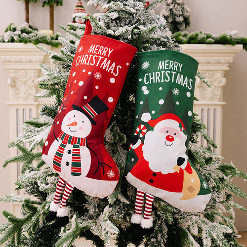 Santa Claus, Snowman, Elk, and Tiny Tree Printed Leg-Hanging Gift Socks