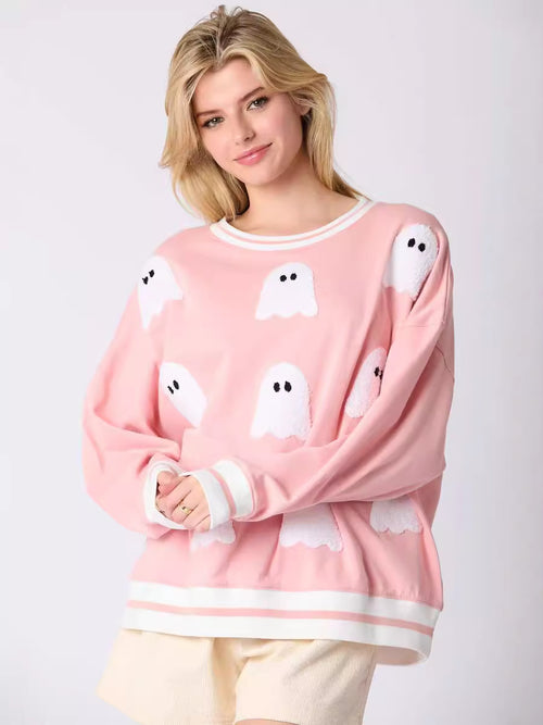 Halloween White Ghost Print Long Sleeve