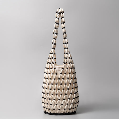 Hollow Out Wooden Bead Woven Bag