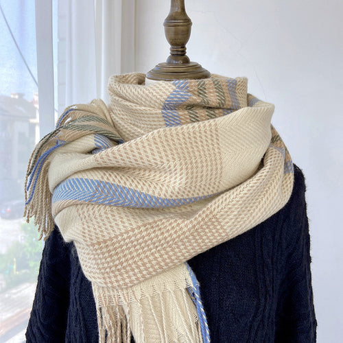 Women's Winter Warm Sweet Plaid Fringe Scarf Shawl