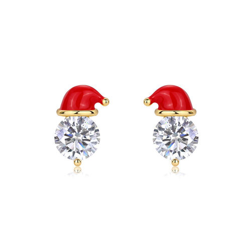 18K Gold Plated Santa Hat 1 Carat Moissanite Stud Earrings