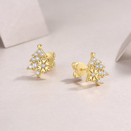 18K Gold Plated Christmas Tree Moissanite Stud Earrings