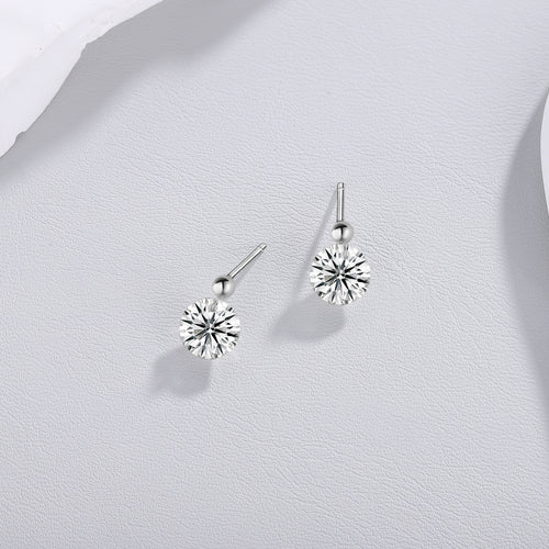 18K White Gold 2 Carat Round Diamond Stud Earrings (2 Carats per Earring)