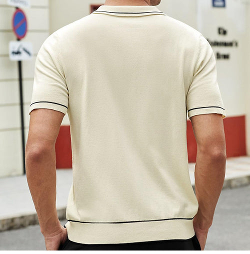 Men's Casual Solid-Color Ice Silk Knitted Polo Shirt