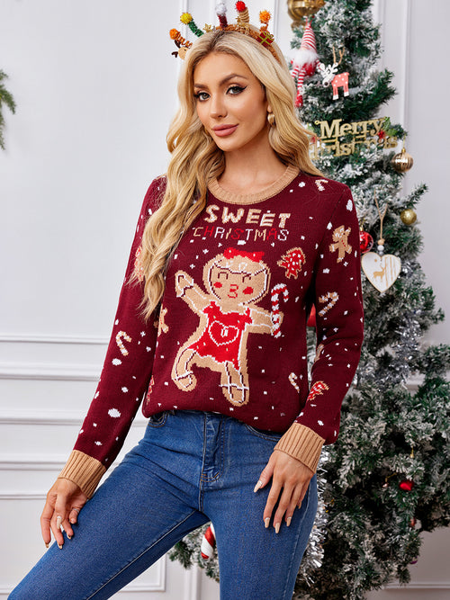 Christmas Gingerbread Man Red Knitted Sweater