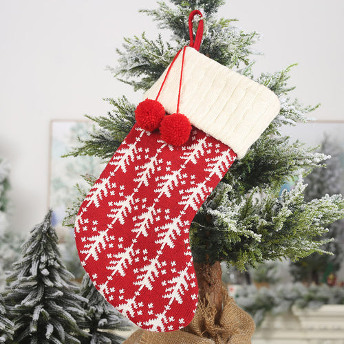 Christmas Red & White Elk & Snowflake Striped Knitted Gift Socks