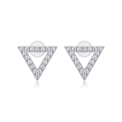 18K White Gold Triangular Design Stud Earrings with 36 Round Diamonds