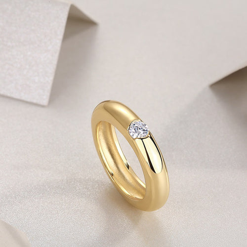 18K Gold-Plated 4mm 0.3 Carat Diamond-Embedded Wedding Ring for Women