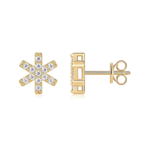 18K Gold Plated Snowflake 1.5mm Moissanite Stud Earrings