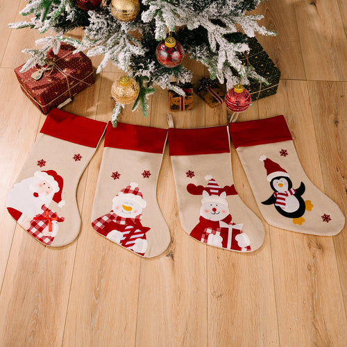 Christmas Red-Trimmed Linen-Like Cartoon Printed Gift Socks