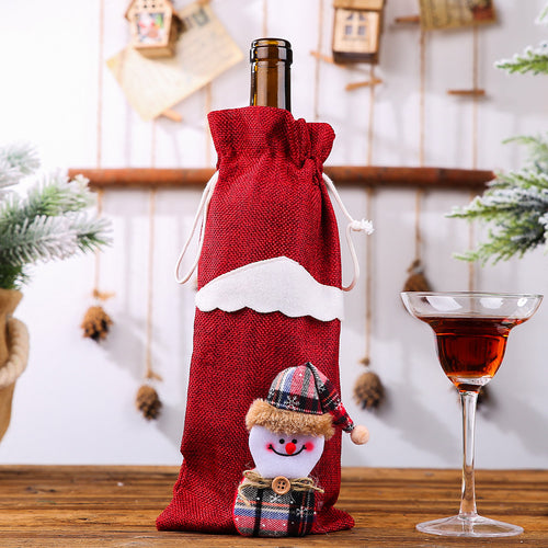 Santa Claus Reindeer & Snowman Wine & Champagne Bottle Cover Set