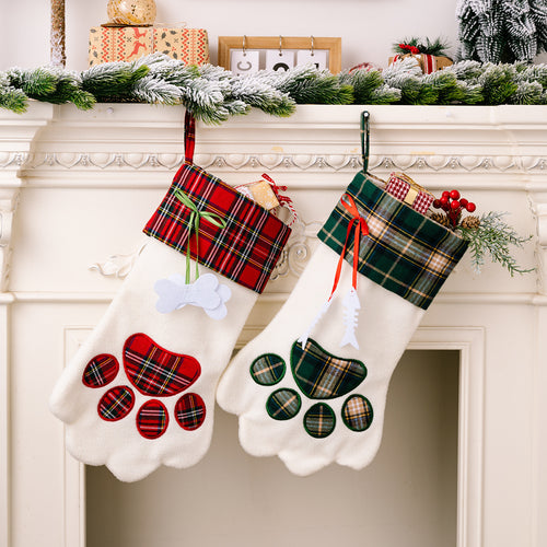 Christmas Checkered Paw Print Gift Socks