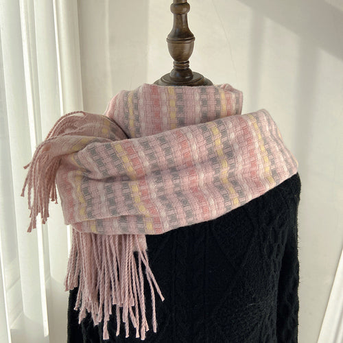 Women's Winter Warm Colorful Checked Fringe Scarf Shawl