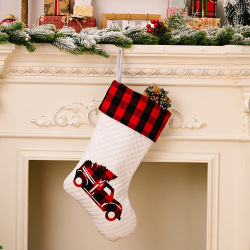 Christmas Red & Black Checkered Cartoon Pattern White Gift Socks