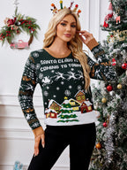 Christmas Cartoon Pattern Green Knitted Sweater