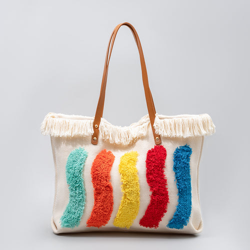 Vintage Striped Embroidered Tote Bag