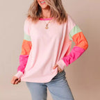 Women's Color-Blocked Round-Neck Long-Sleeved Top