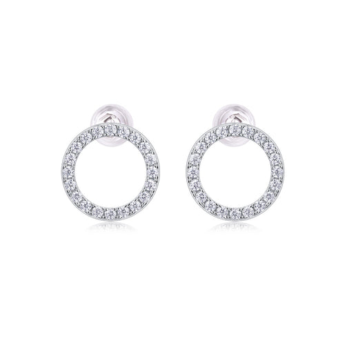 18K White Gold Circle Stud Earrings with 40 Round Diamonds