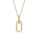 18K Gold-Plated Elliptical Ring Pendant Necklace with Diamond Accents for Women