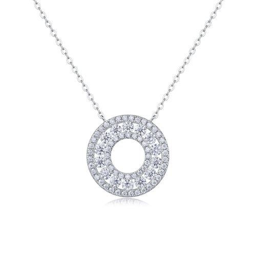 Sparkling 18K White Gold Circle Pendant Necklace with Diamonds for Women