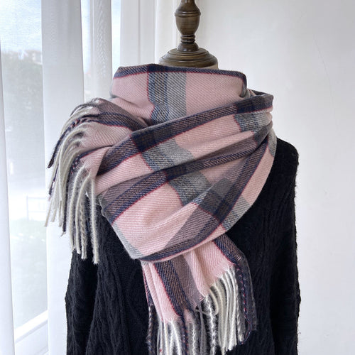 Women's Winter Warm Plaid Fringe Scarf Shawl