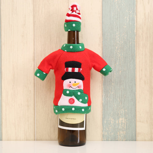 Christmas Cartoon Embroidered Clothing & Hat Wine Bottle Cover