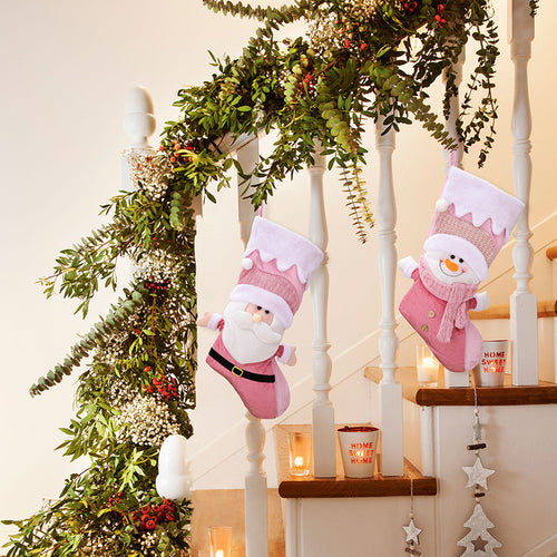 Pink Santa Claus & Snowman Gift Socks