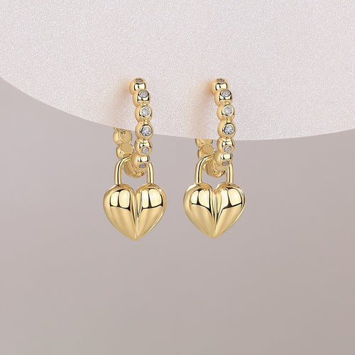 18K Gold Plated Heart Pendant Diamond Accent Earrings