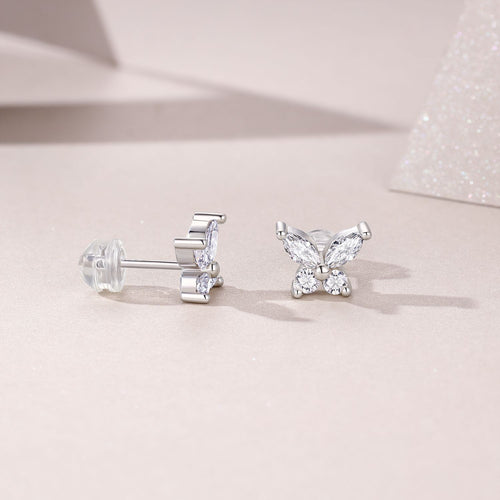 18K White Gold Butterfly Shape Diamond Accent Stud Earrings