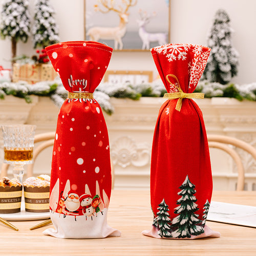 Red Cartoon Printed Christmas Wine Bottle Cover