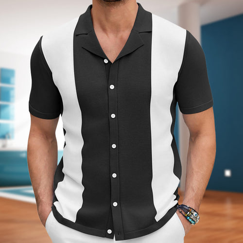 Men's Business Casual Contrast Color Knitted Polo Shirt