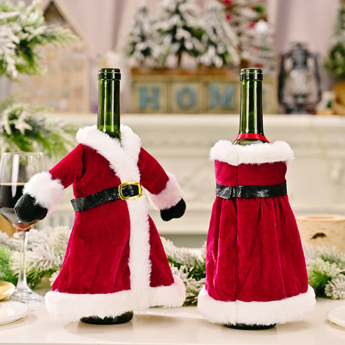 Christmas Velvet Dress Gown Wine Bottle Cover