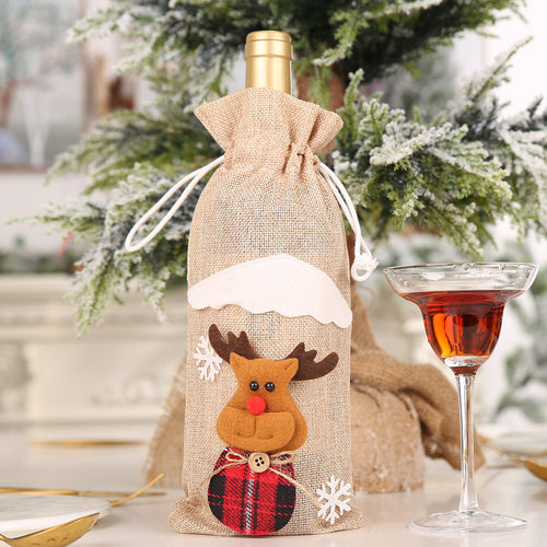 Santa Claus Reindeer & Snowman Wine & Champagne Bottle Cover Set