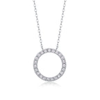 18K White Gold Delicate Circular Pendant Necklace Embedded With 23 Round Diamonds