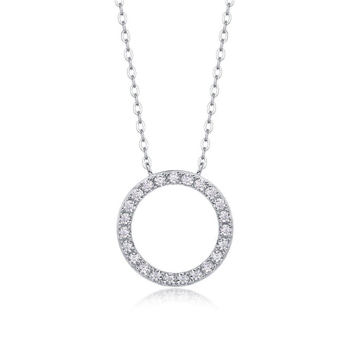 18K White Gold Delicate Circular Pendant Necklace Embedded With 23 Round Diamonds