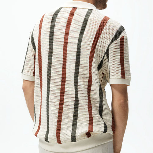 Men's Striped Contrast Color Knitted Polo Shirt