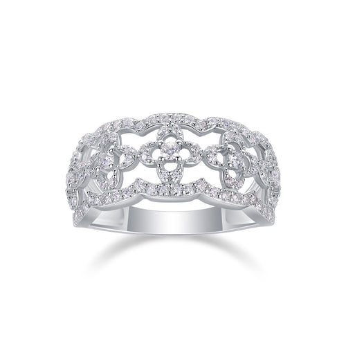 18K White Gold Floral-Diamond Engagement Ring for Women