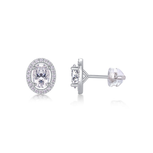 18K White Gold Circular Halo 1 Carat Moissanite Stud Earrings