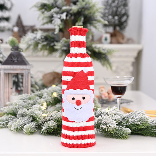 Christmas Cartoon Striped Knitted Wine Bottle Cover