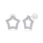 18K White Gold Star Shape Stud Earrings with 40 Round Diamonds