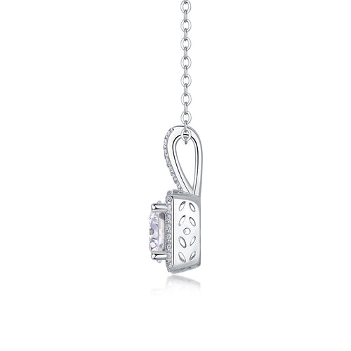 18K White Gold Shimmering Square-Shaped 1 Carat Round Diamond Pendant Necklace