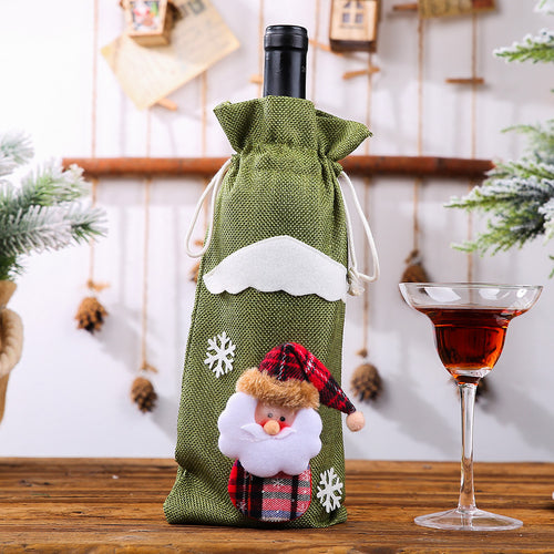 Santa Claus Reindeer & Snowman Wine & Champagne Bottle Cover Set