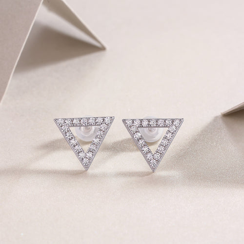 18K White Gold Triangular Design Stud Earrings with 36 Round Diamonds