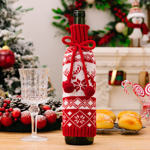 Christmas Woolen Ball Snowflake Belt Knitted Wine Bottle Cover