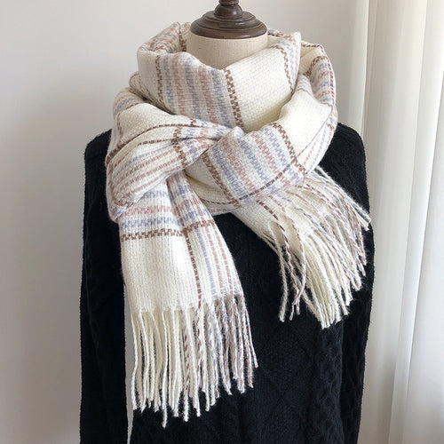 Women's Winter Warm Striped Checked Fringe Scarf Shawl