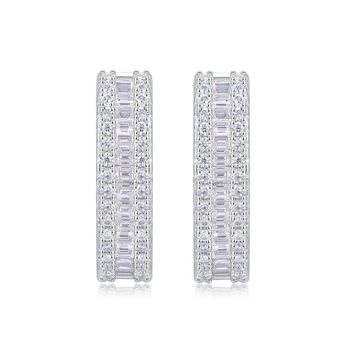 18K White Gold Three-Row 98-Diamond Earrings