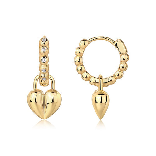 18K Gold Plated Heart Pendant Diamond Accent Earrings