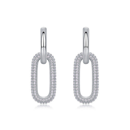 18K White Gold Oval Pendant Earrings with 344 Round Diamonds