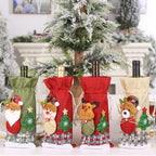 Christmas Reindeer & Snowman Linen Drawstring Wine Bottle Cover