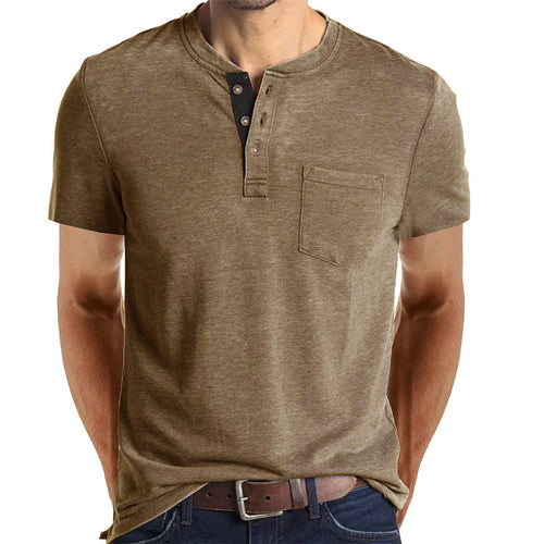 Men's Casual Henley Neck Cotton Short Sleeved Shirt